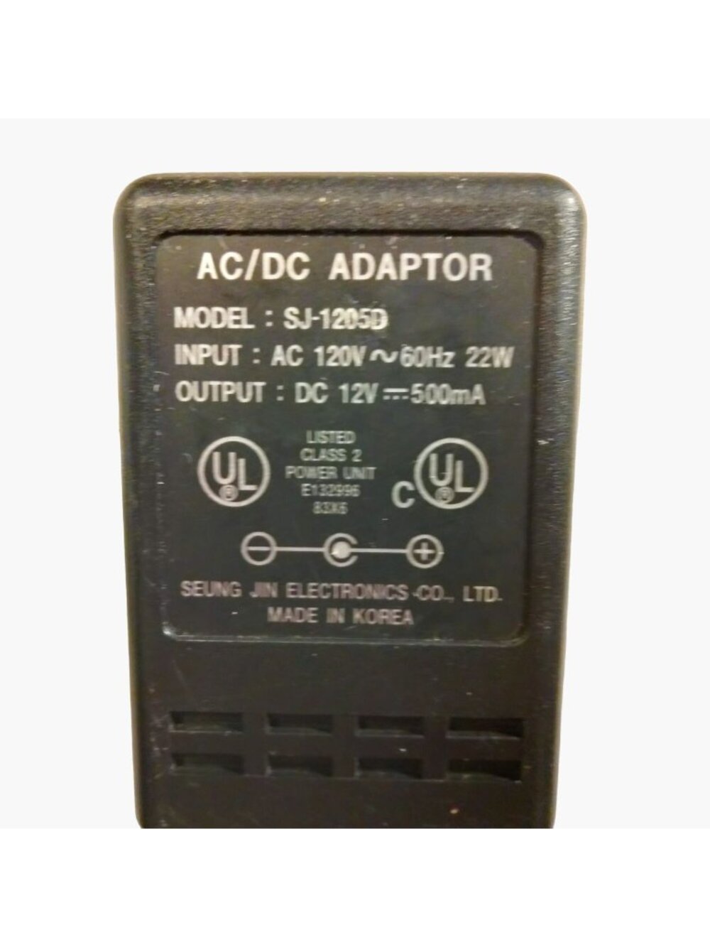 Seung Jin Electronics AC DC Adaptor SJ 1205D 12V 500mA Class 2 Power Plug In